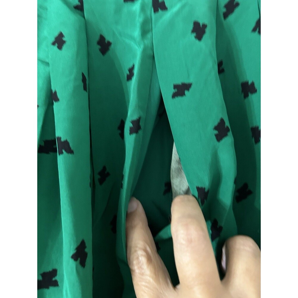 Vintage Women's Christian Dior Green And Black Silk Pleated Midi Skirt Size 4 - Picture 2 of 7